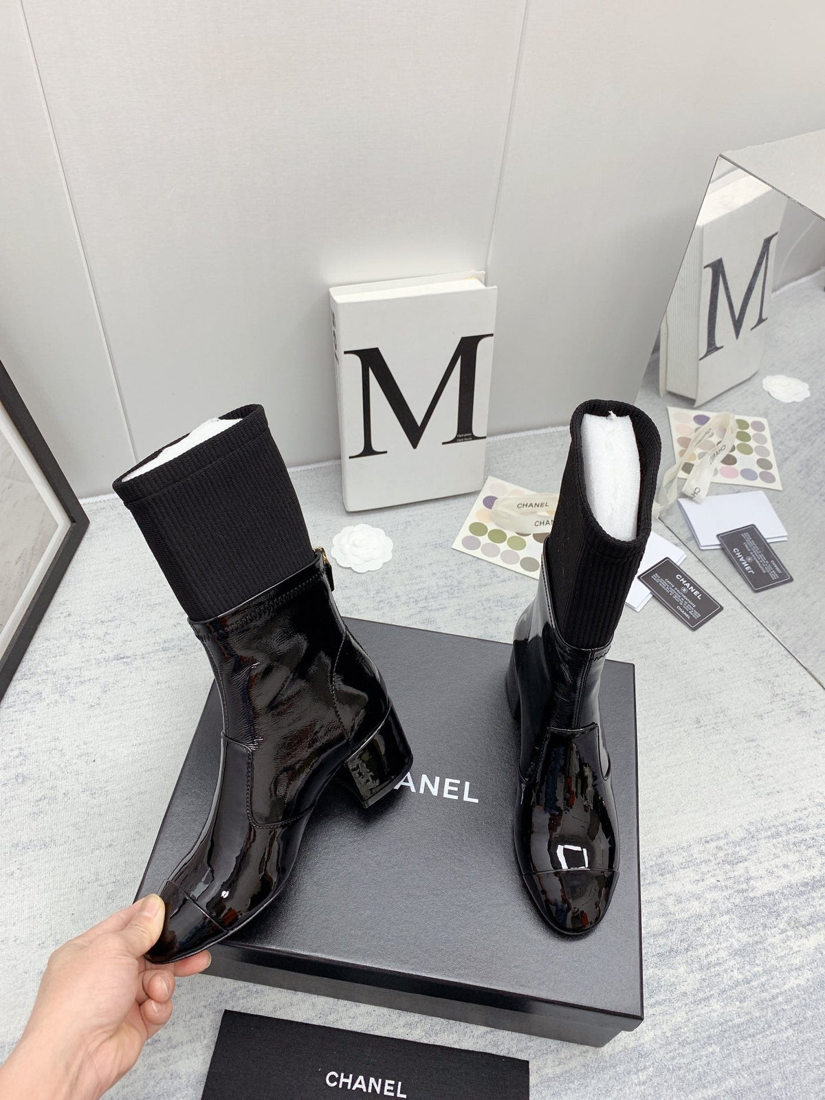CC 26s Knit Boots Black Patent Leather Knit 160127