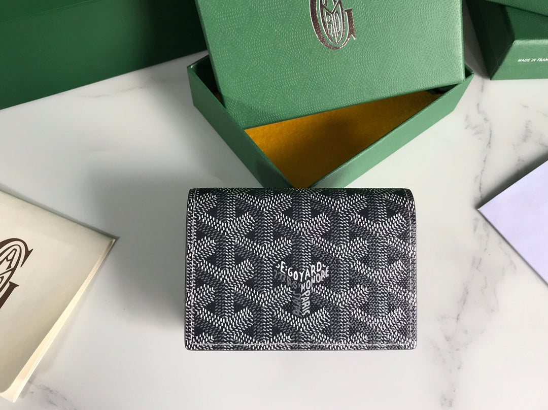 Goyard Malesherbes Card Wallet 10cm Grey Canvas & Calfskin