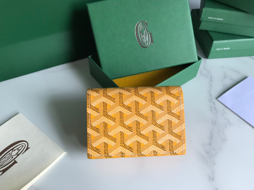 Goyard Malesherbes Card Wallet 10cm Yellow Canvas & Calfskin