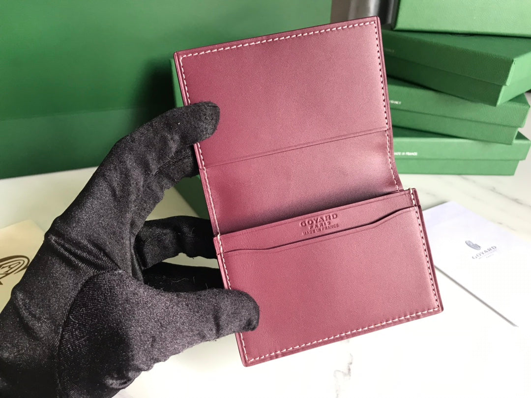 Goyard Malesherbes Card Wallet 10cm Burgundy Canvas & Calfskin