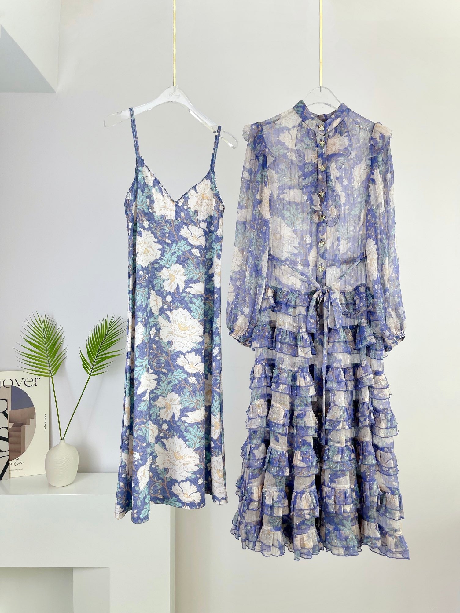 Zimmermann Cosmic Mist Midi Scallop Dress Blue Multi Floral Silk 342452