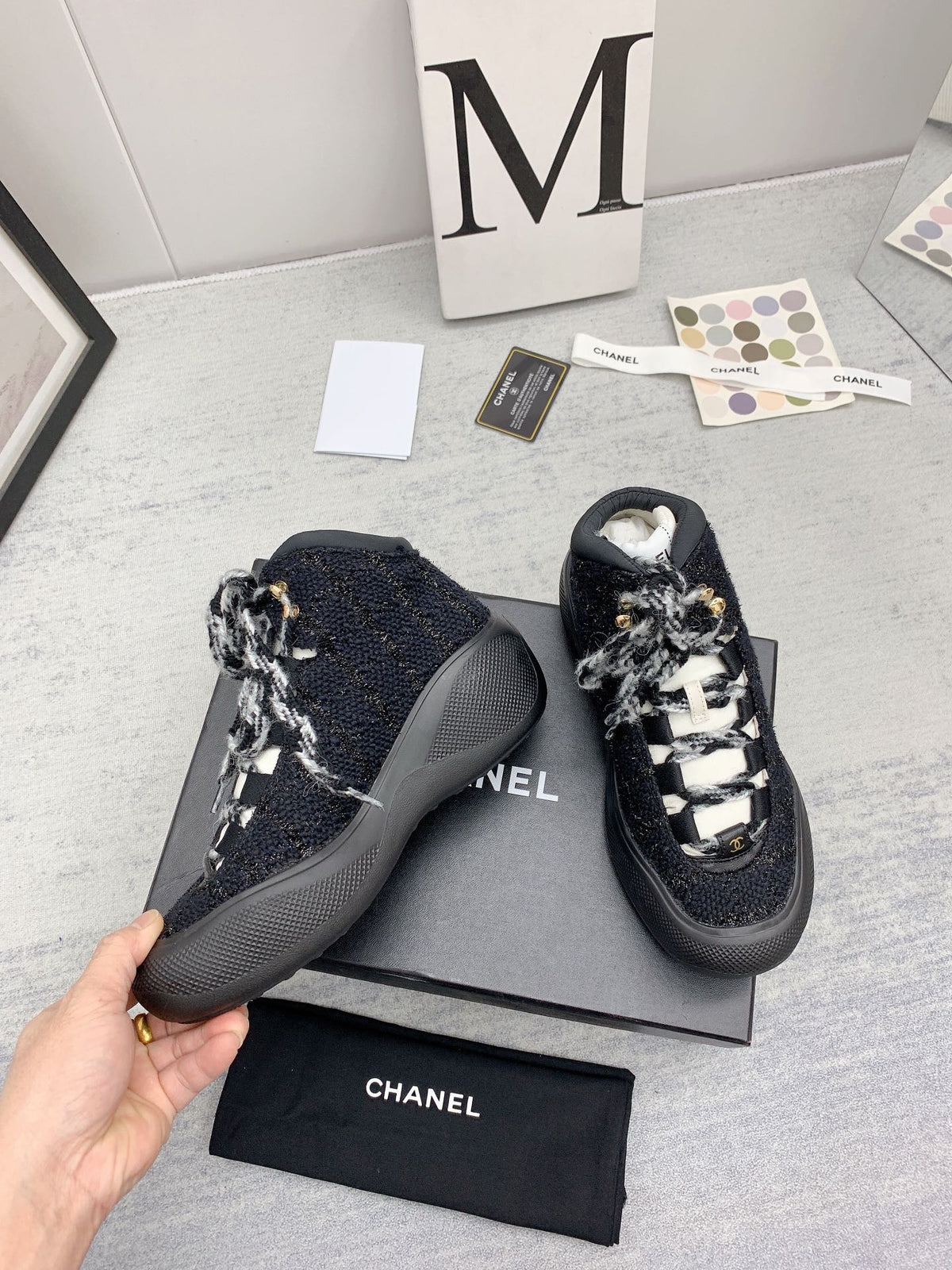 CC 26s High Top Sneakers 5cm Black White Tweed 163042