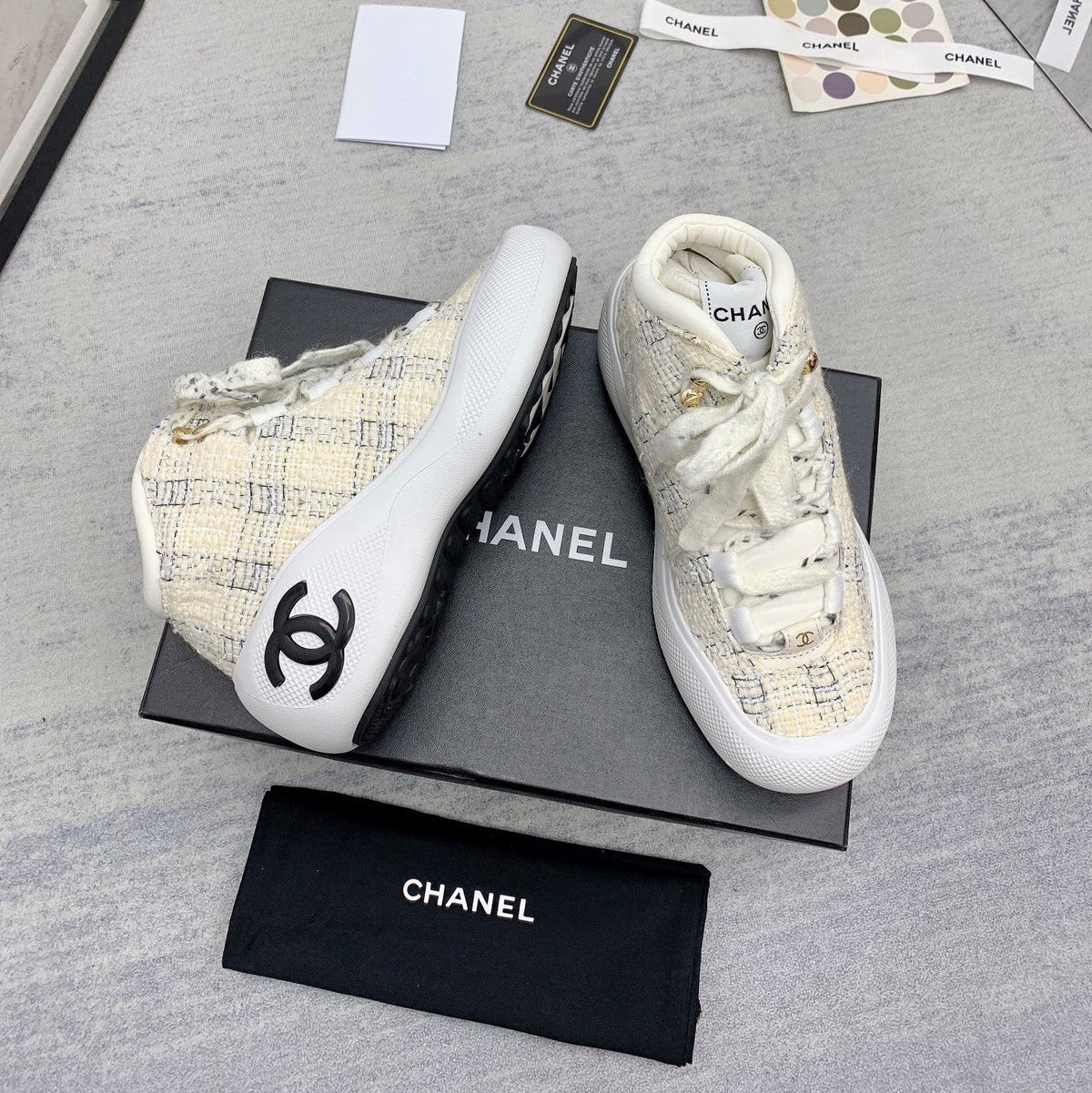 CC 26s High Top Sneakers 5cm Beige Black Tweed 163041