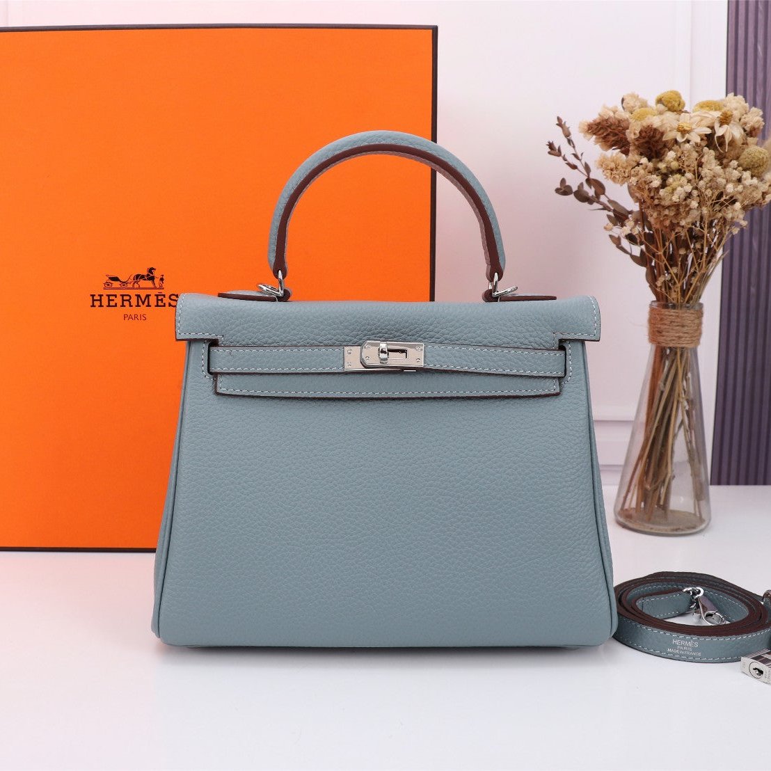 HM KELLY BAG 28 TEMPERED GRAY TOGO SILVER HARDWARE