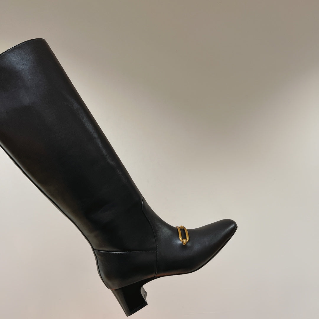 HM 26S Dora Gold Buckle Jumping Boots 5cm Black Leather 112942