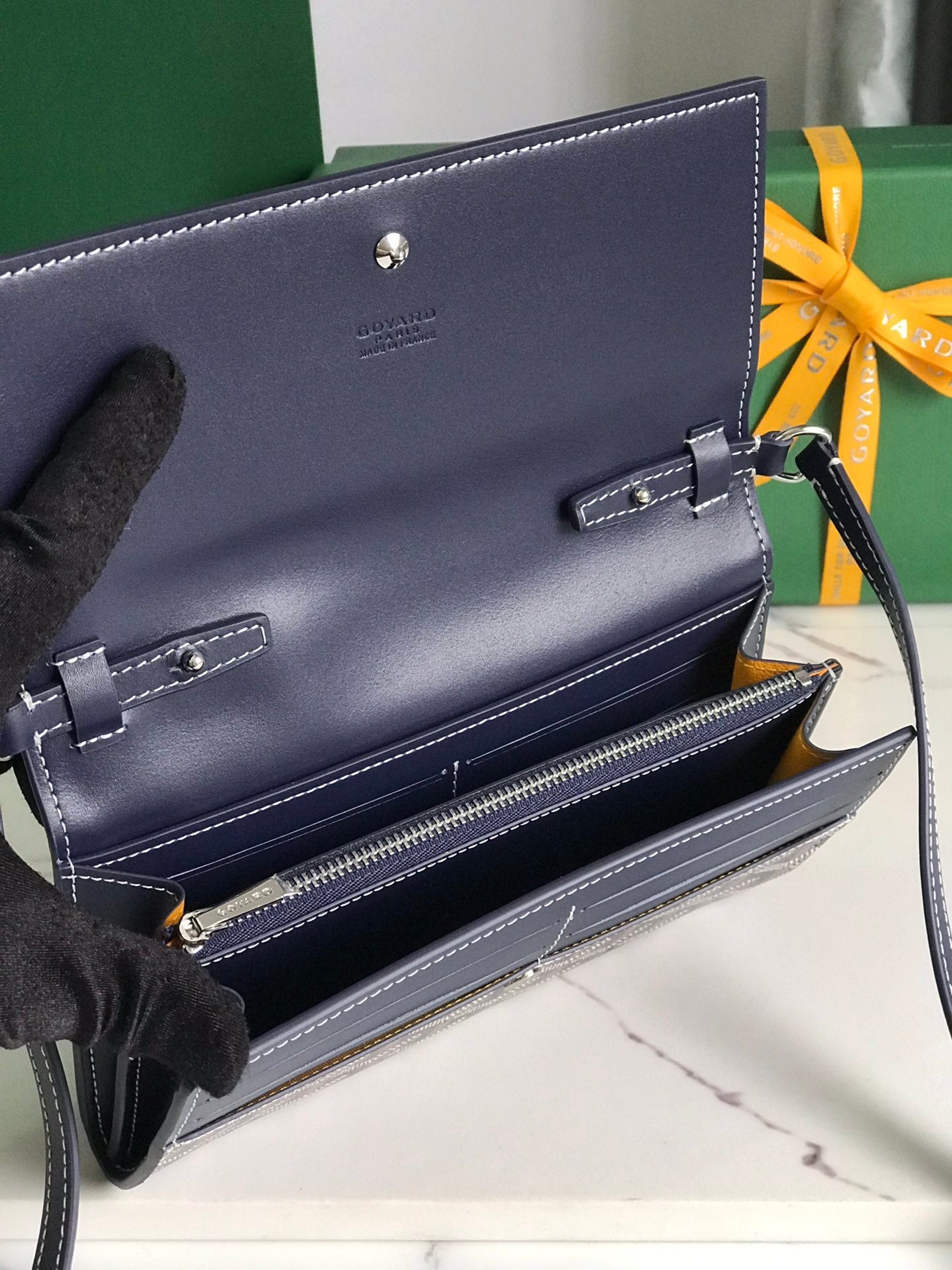 Goyard Varenne Continental Wallet 19cm Black Navy Blue Canvas & Calfskin