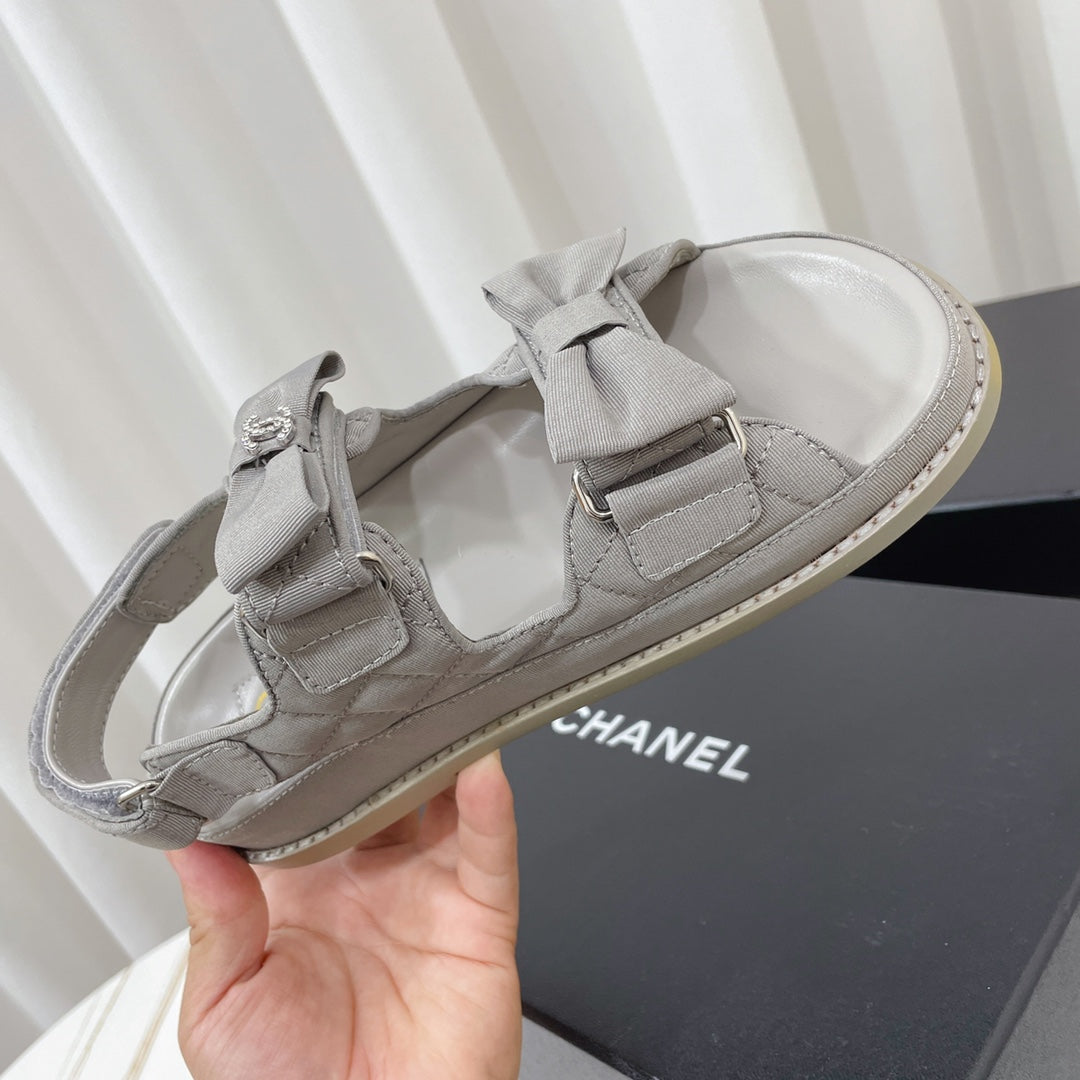 CC 26s Sandals In Grey Fabric Bow Embellishment