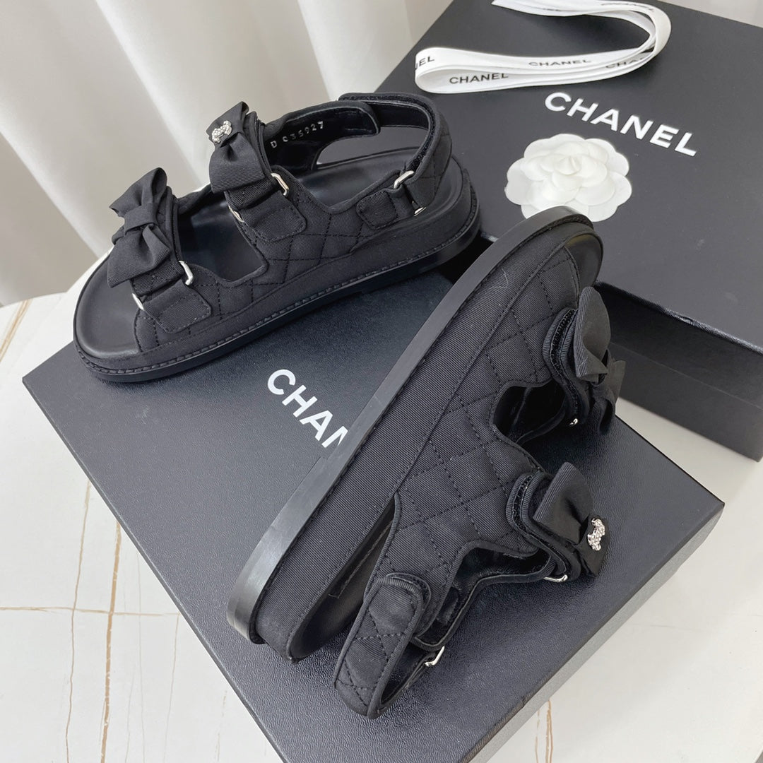 CC 26s Sandals In Black Fabric Bow Embellishment