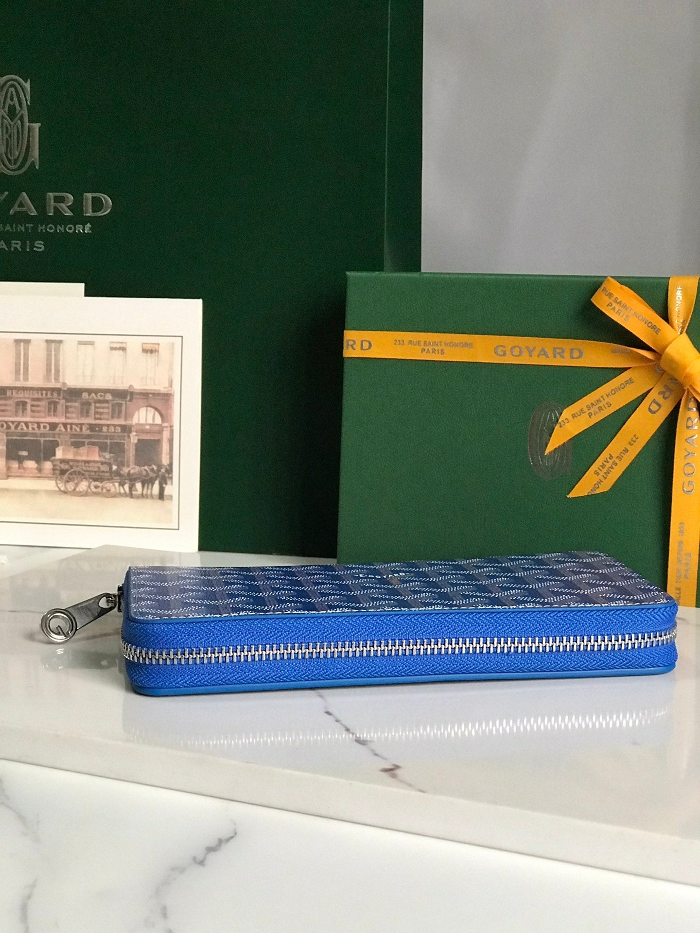 Goyard Matignon GM Wallet 20cm Blue Canvas & Calfskin