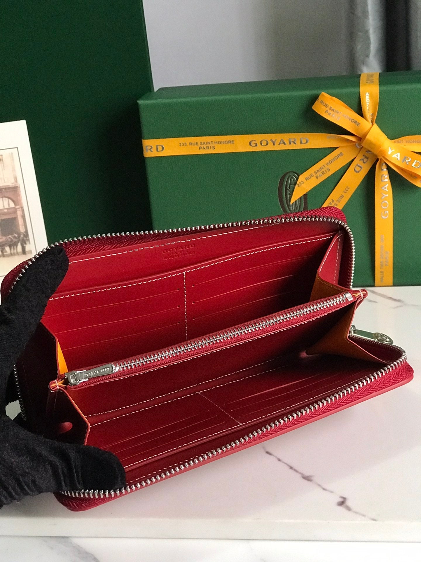 Goyard Matignon GM Wallet 20cm Red Canvas & Calfskin