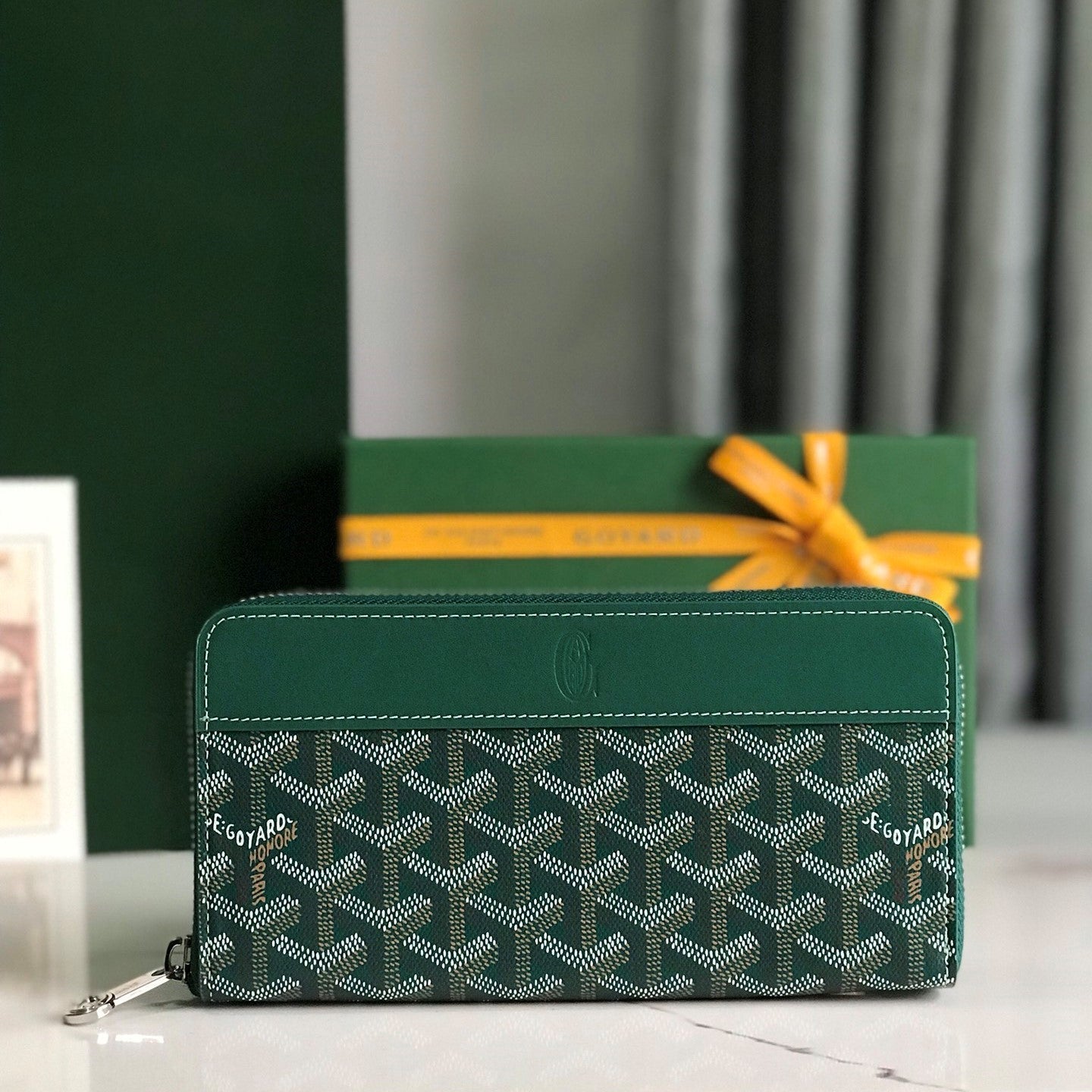 Goyard Matignon GM Wallet 20cm Green Canvas & Calfskin