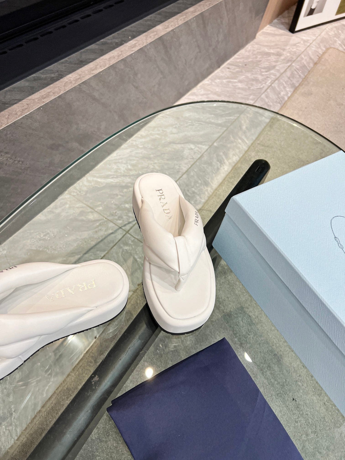 Prada 26s Platform Thong Sandals White Leather 140403