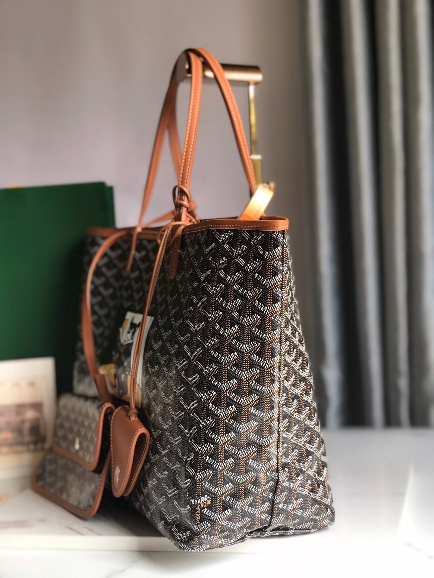Goyard Hulot Saint Louis PM Bag 34cm Black Tan Canvas & Calfskin