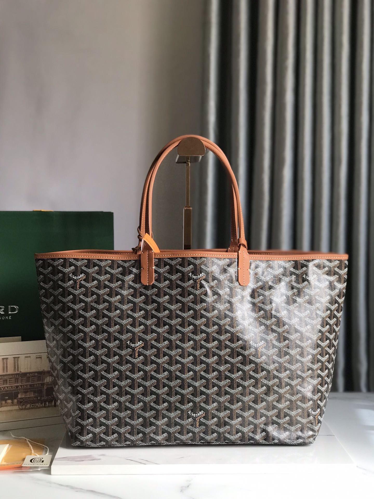 Goyard Hulot Saint Louis PM Bag 34cm Black Tan Canvas & Calfskin