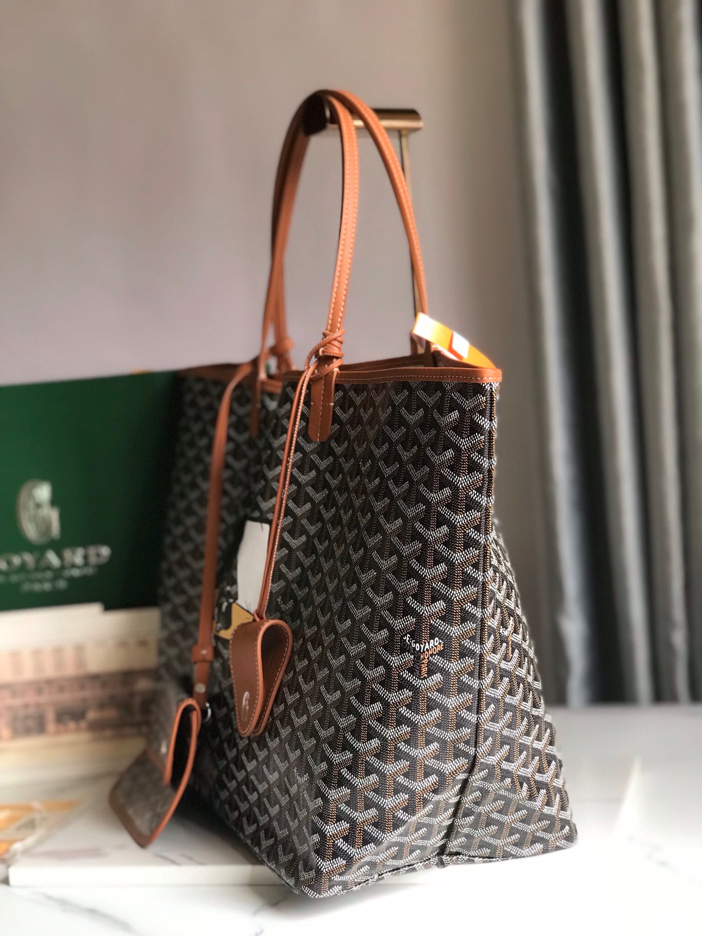 Goyard Hulot Saint Louis PM Bag 39cm Black Tan Canvas & Calfskin