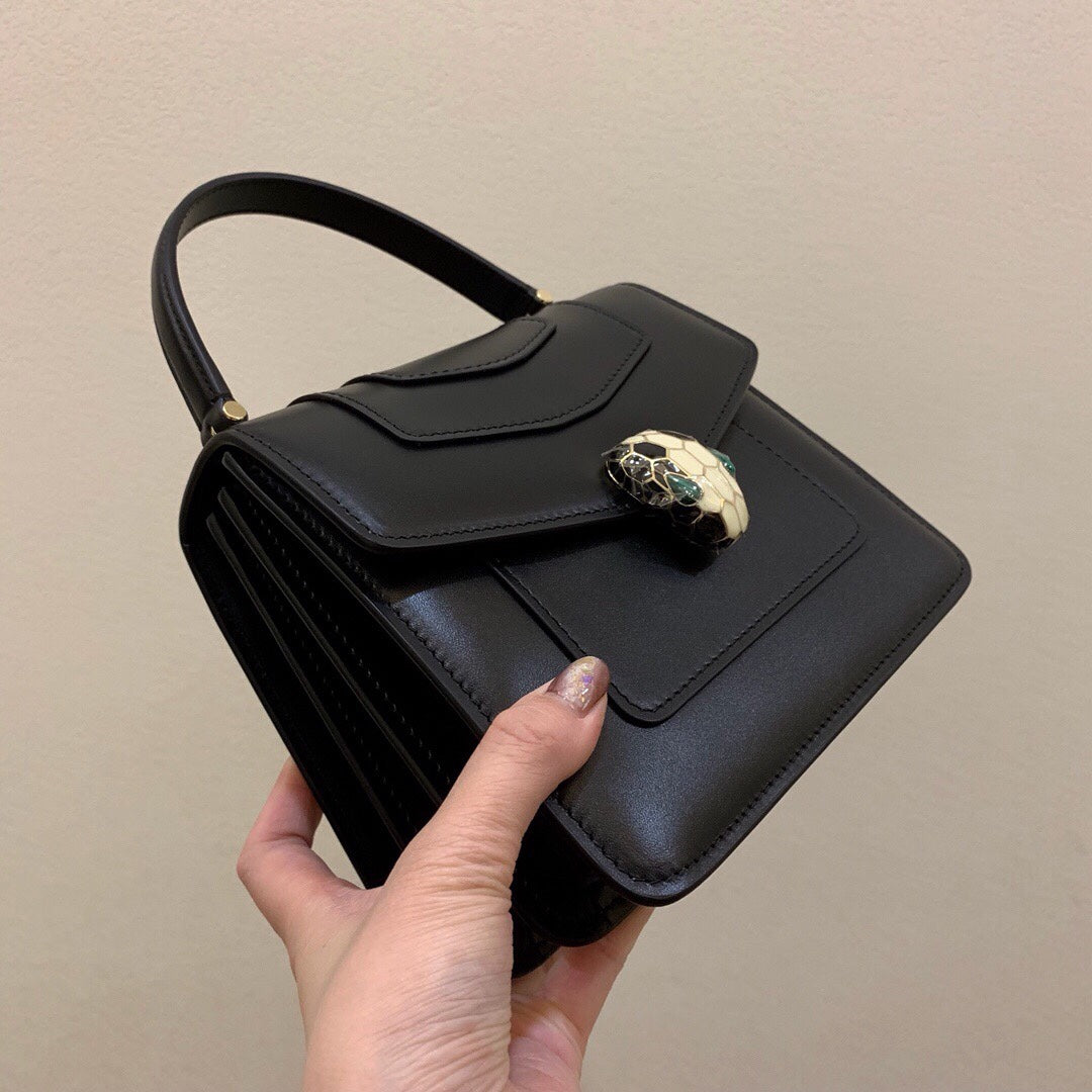 BVL Serpenti Forever Medium Top Handle Bag 20 cm Black Cowhide GHW 188652