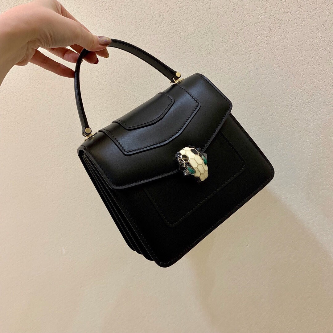 BVL Serpenti Forever Medium Top Handle Bag 20 cm Black Cowhide GHW 188652