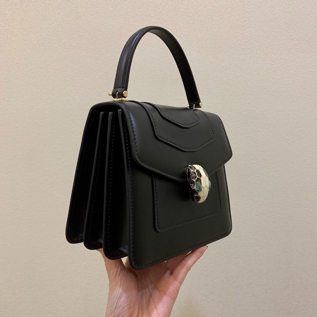 BVL Serpenti Forever Medium Top Handle Bag 20 cm Black Cowhide GHW 188652