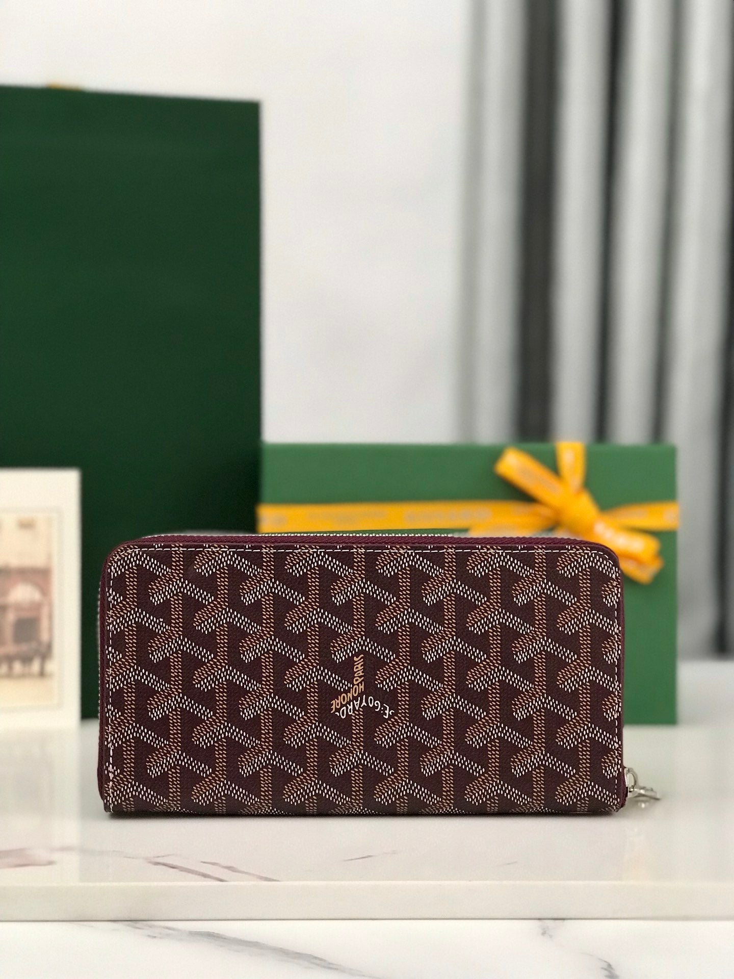 Goyard Matignon GM Wallet 20cm Burgundy Canvas & Calfskin