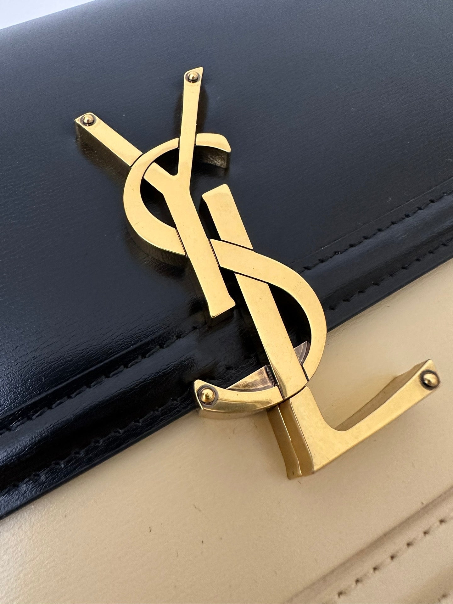 YSL Solferino Small Satchel Bag Black mix Beige Gold Calfskin 339470