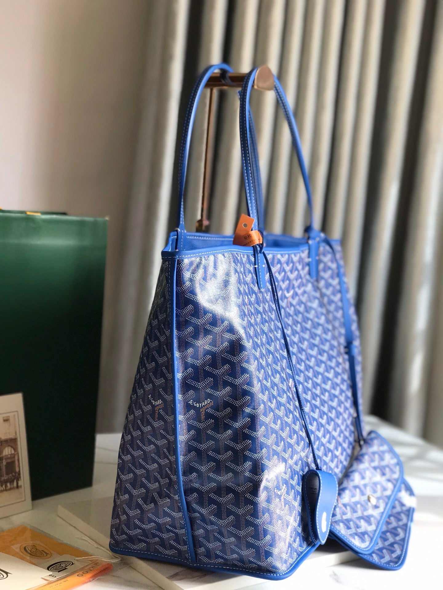 Goyard Anjou GM Bag 39cm Blue Calfskin Goyardine Canvas 290820