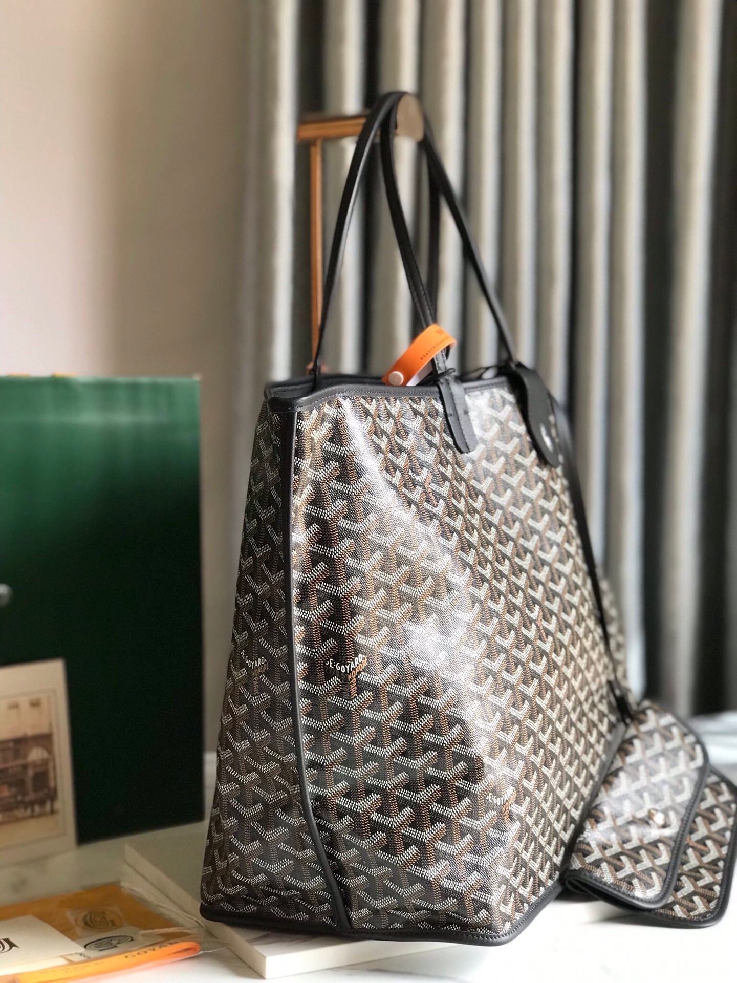Goyard Anjou GM Bag 39cm Black Calfskin Goyardine Canvas 290817