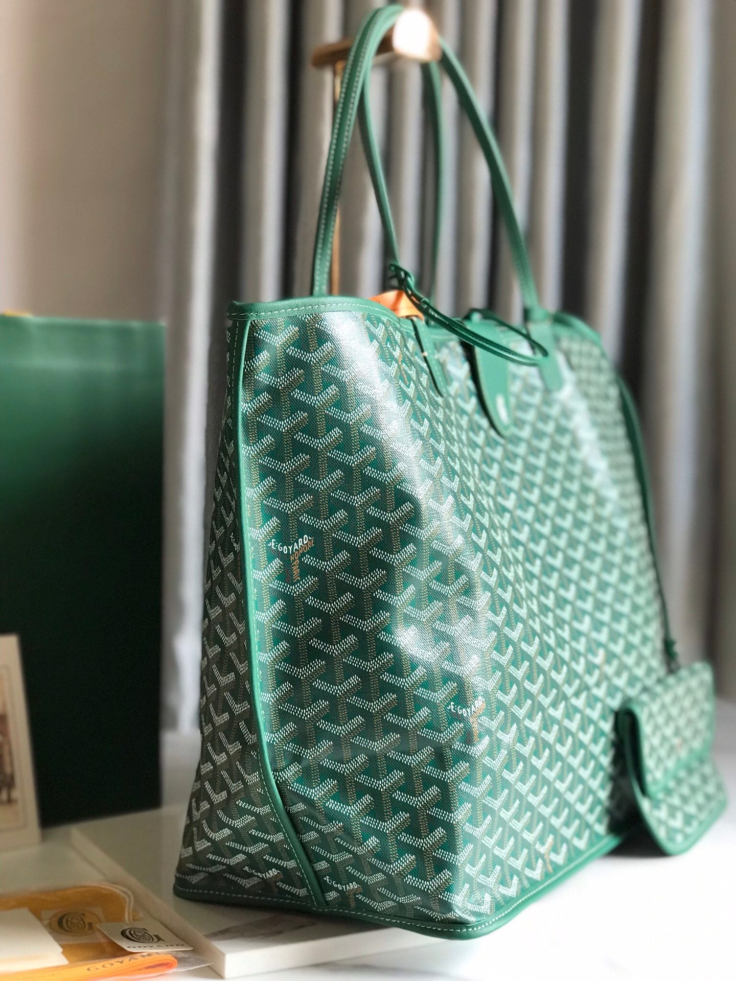Goyard Anjou GM Bag 39cm Green Calfskin Goyardine Canvas 290825