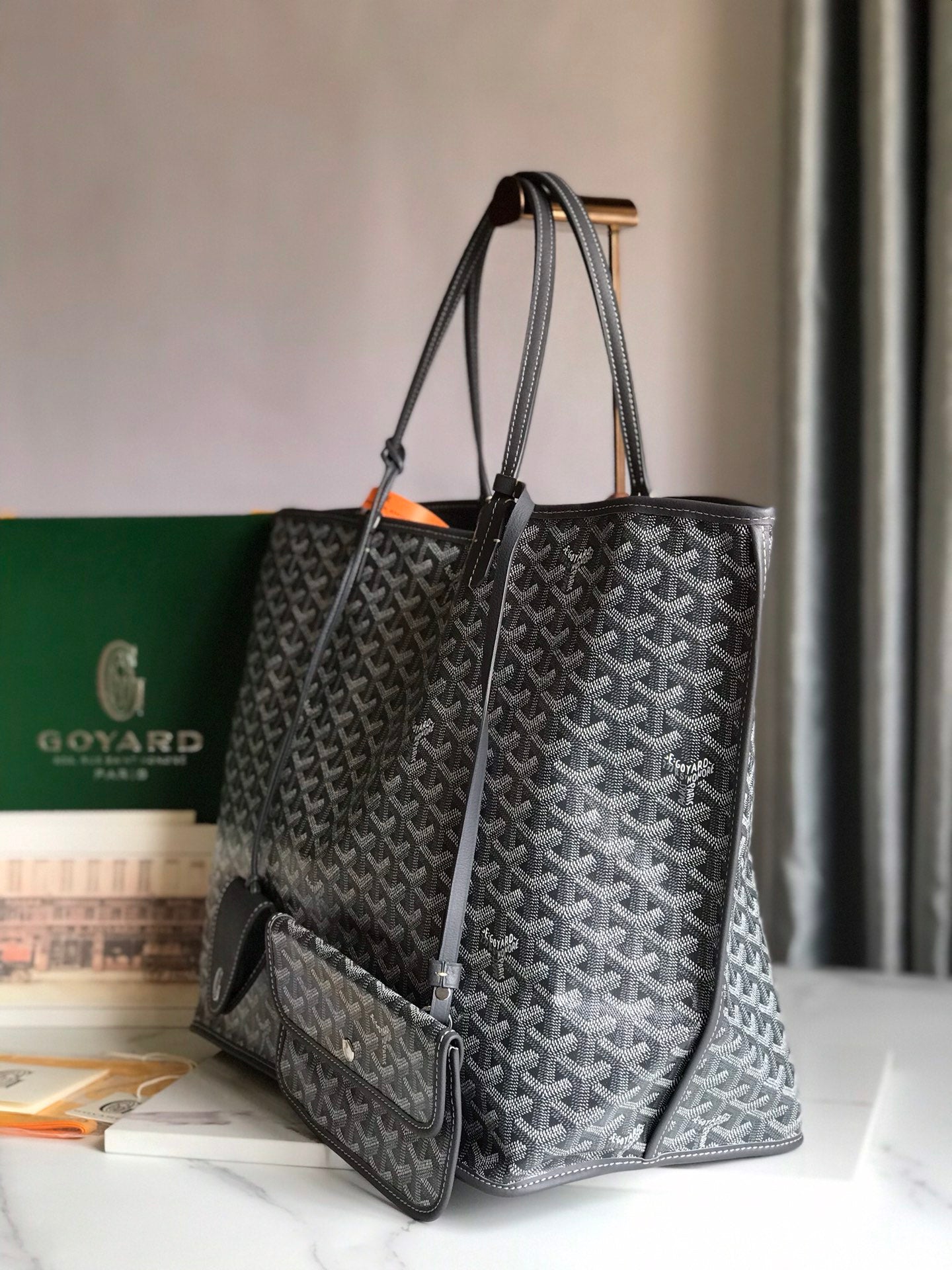 Goyard Anjou GM Bag 39cm Grey Calfskin Goyardine Canvas 290822
