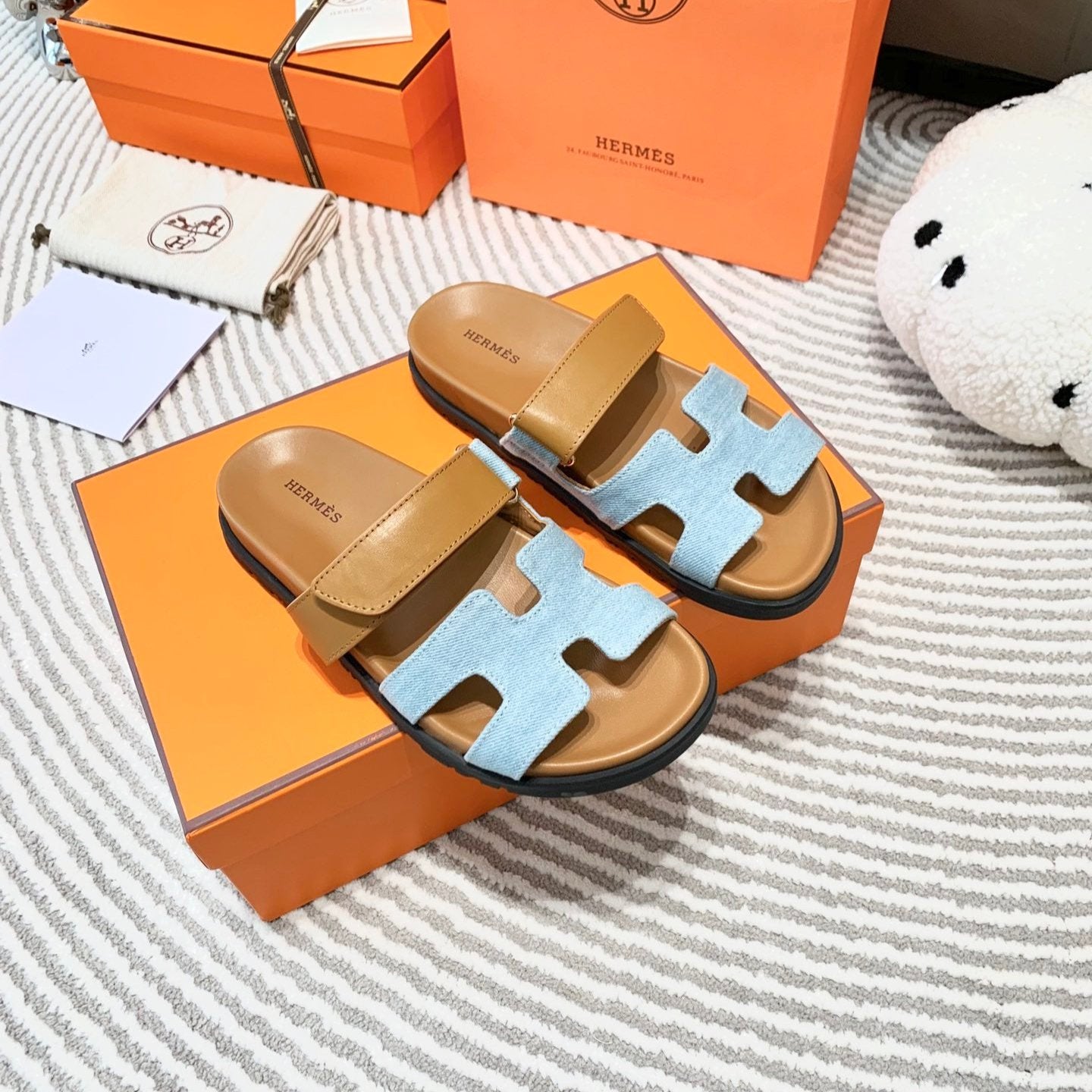 HM Chypre Sandal Cloud Blue Mix Light Brown Lambskin And Denim 963242