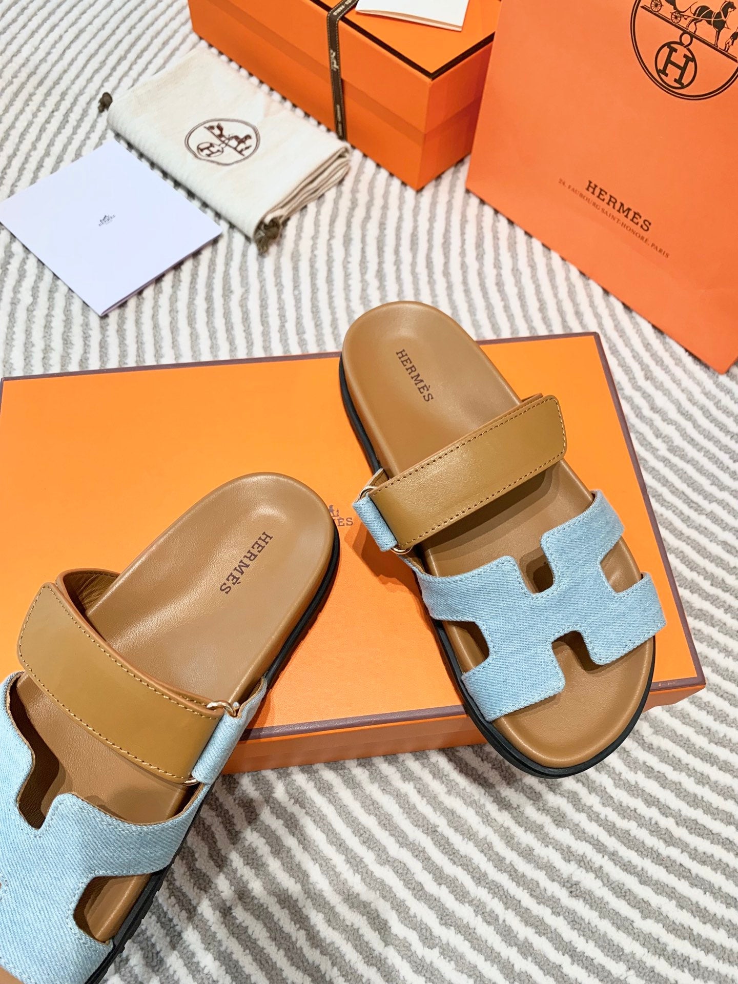 HM Chypre Sandal Cloud Blue Mix Light Brown Lambskin And Denim 963242