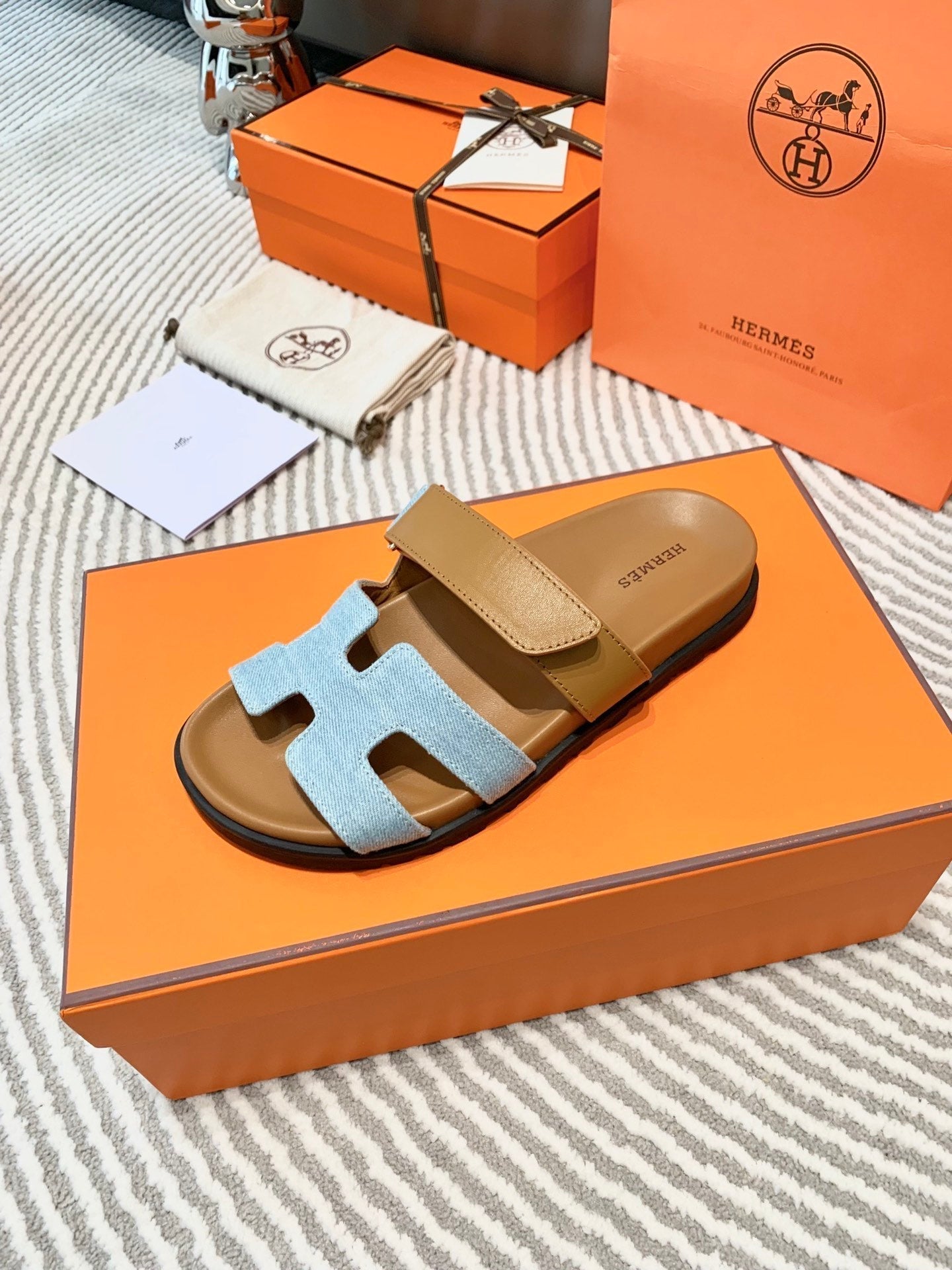 HM Chypre Sandal Cloud Blue Mix Light Brown Lambskin And Denim 963242