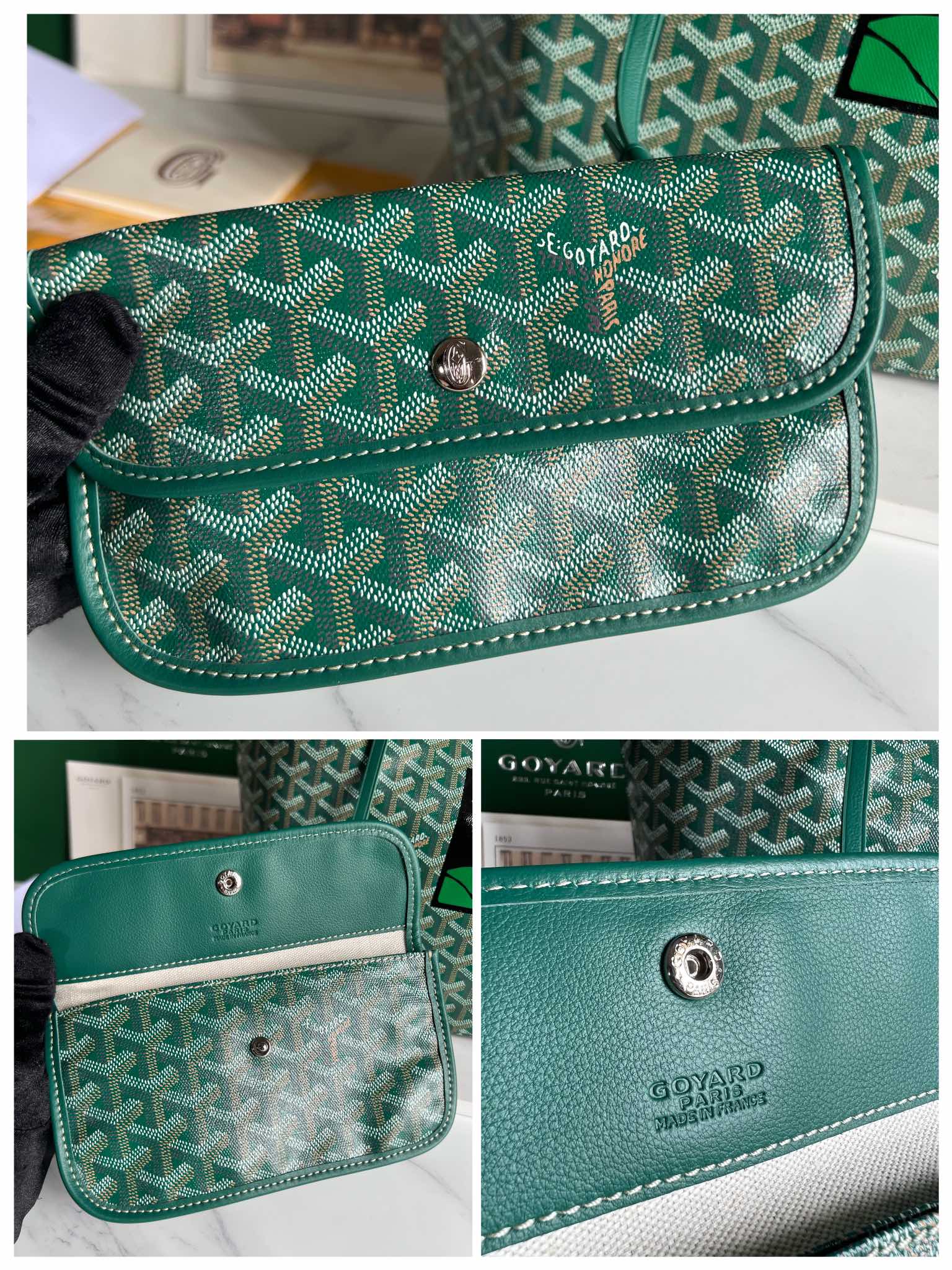Goyard Hulot Saint Louis PM Bag 34cm Green Canvas & Calfskin