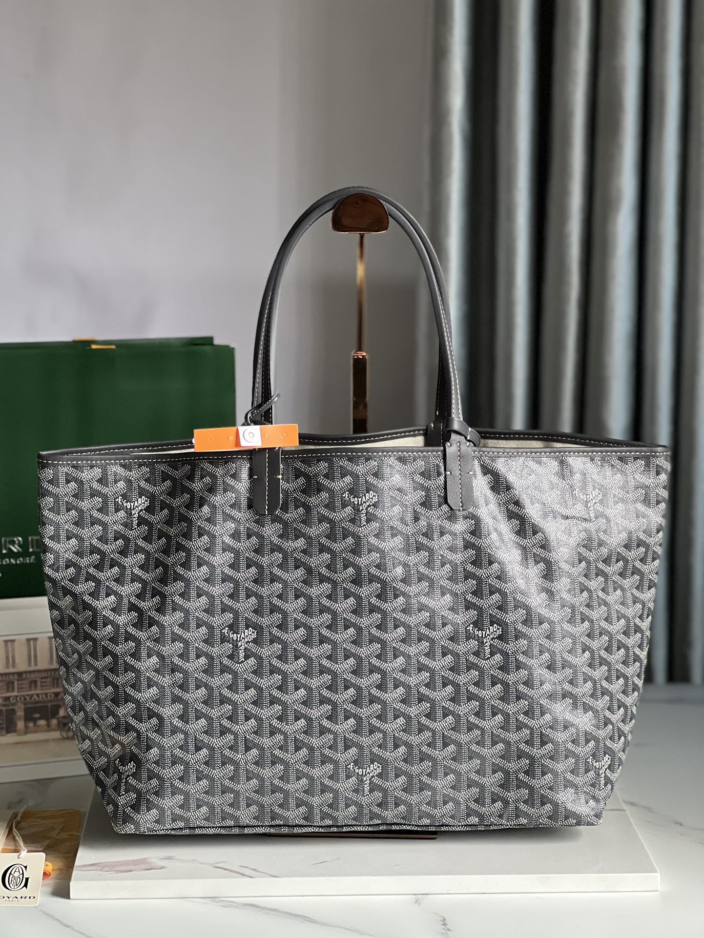Goyard Hulot Saint Louis PM Bag 34cm Grey Canvas & Calfskin
