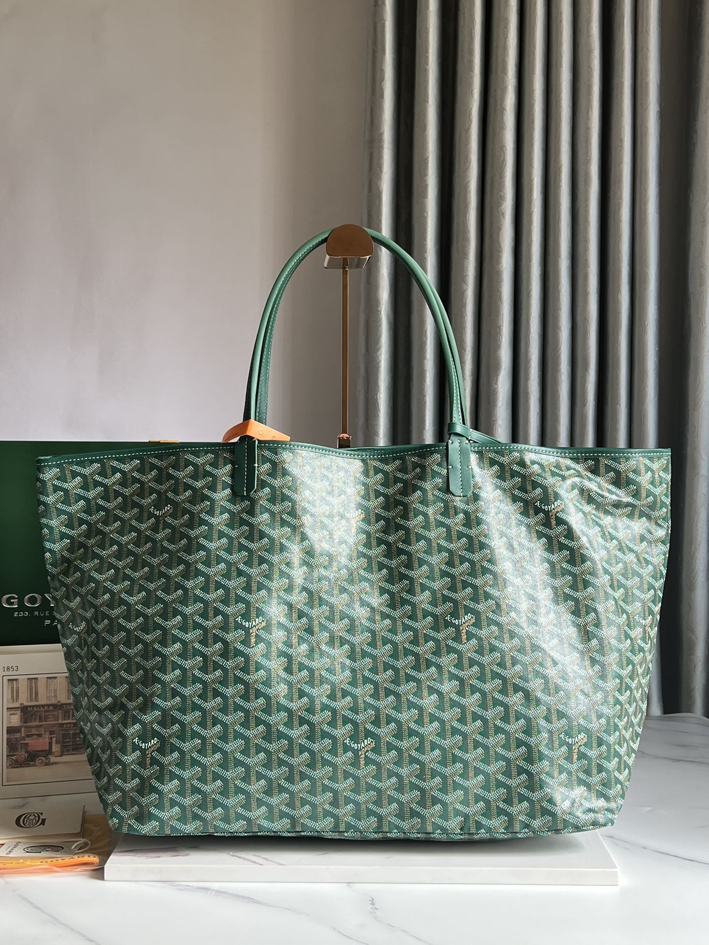 Goyard Hulot Saint Louis PM Bag 39cm Green Canvas & Calfskin