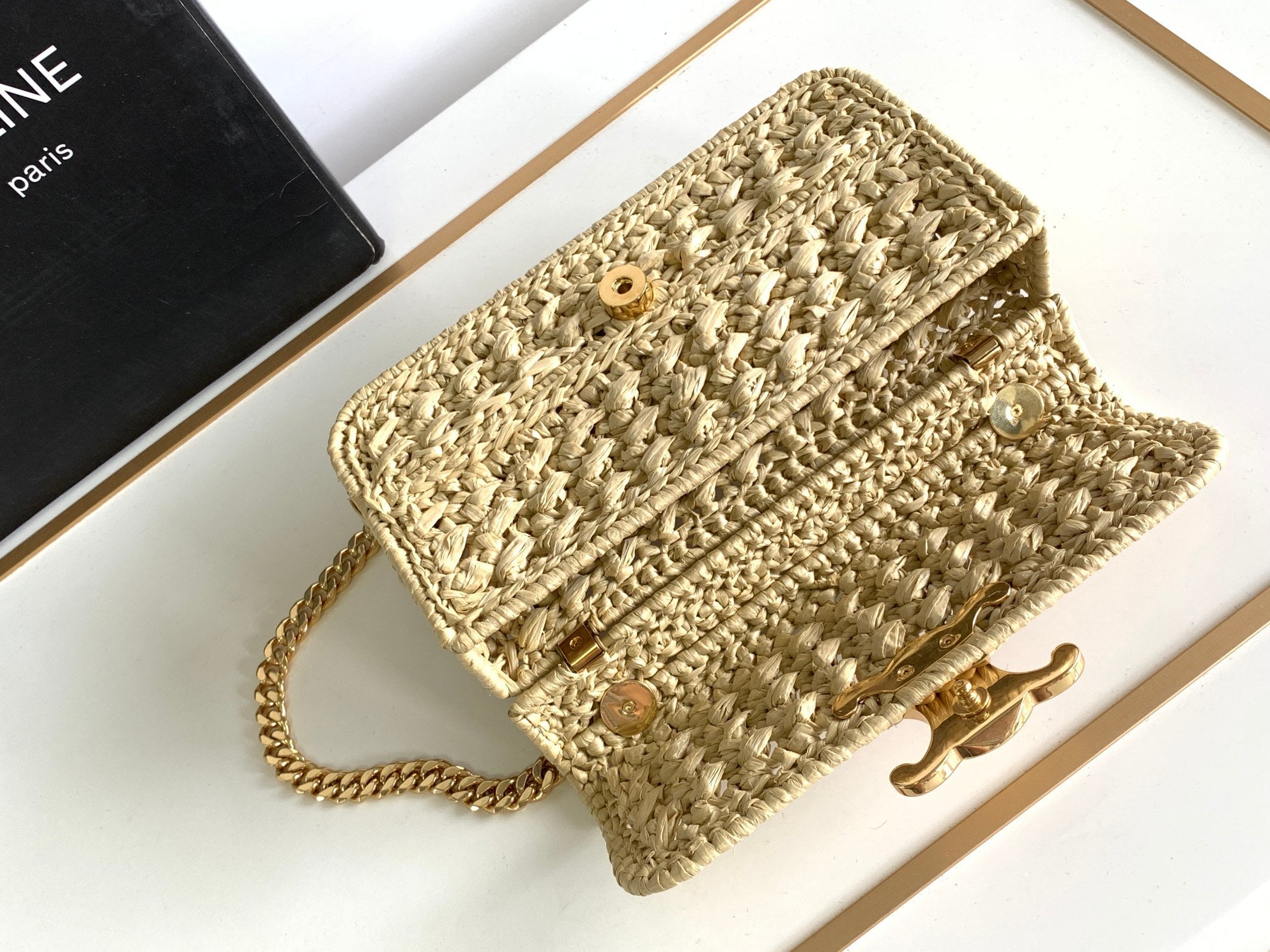 Celine Triomphe 20cm Light Beige Raffia Gold Hardware