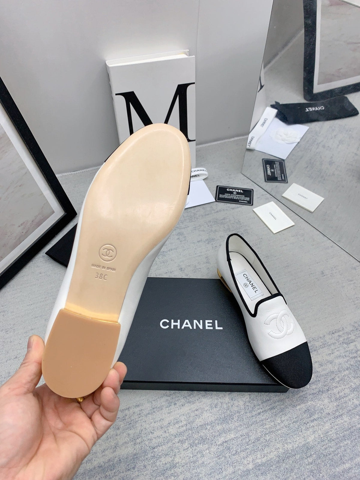 CC 26s Loafers White Black Lambskin Ribbed Rubber 159949