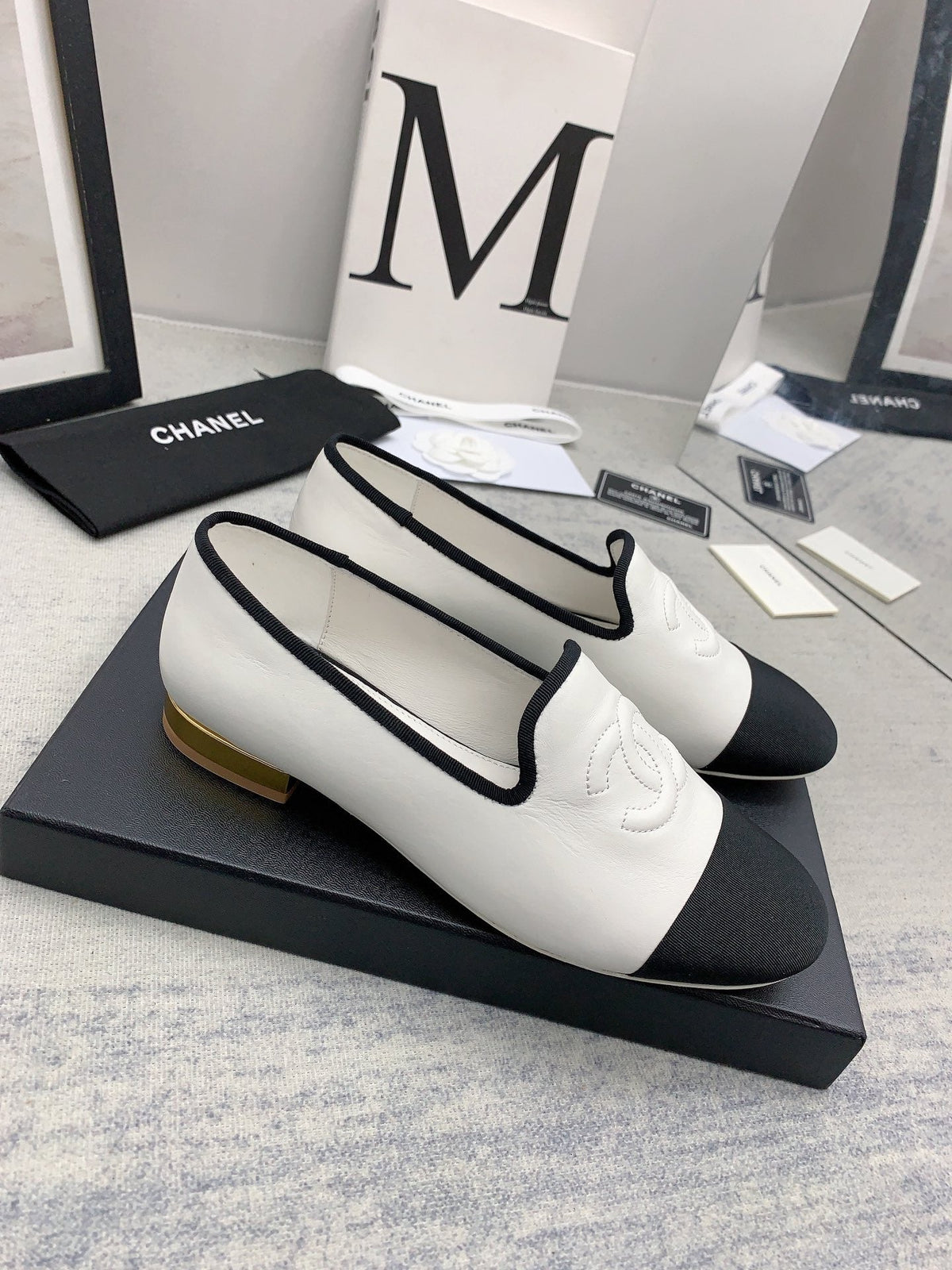 CC 26s Loafers White Black Lambskin Ribbed Rubber 159949