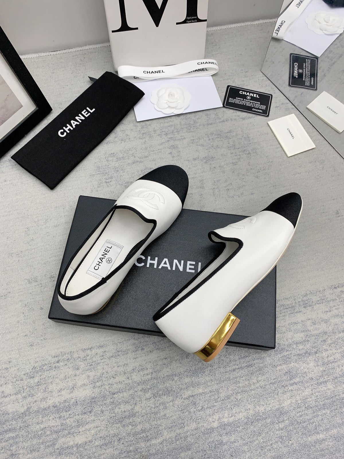 CC 26s Loafers White Black Lambskin Ribbed Rubber 159949