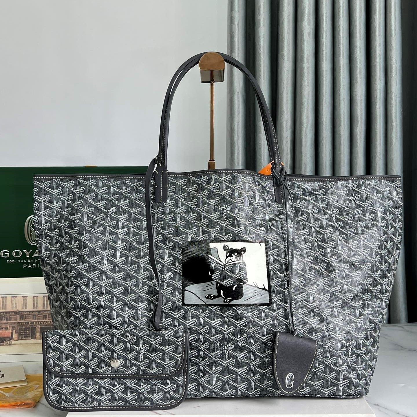 Goyard Hulot Saint Louis PM Bag 34cm Grey Canvas & Calfskin