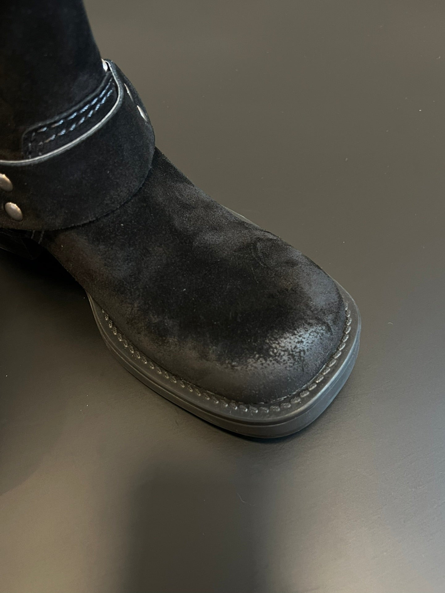 Miu 26s Ankle Boots In Black Suede Silver Hardware