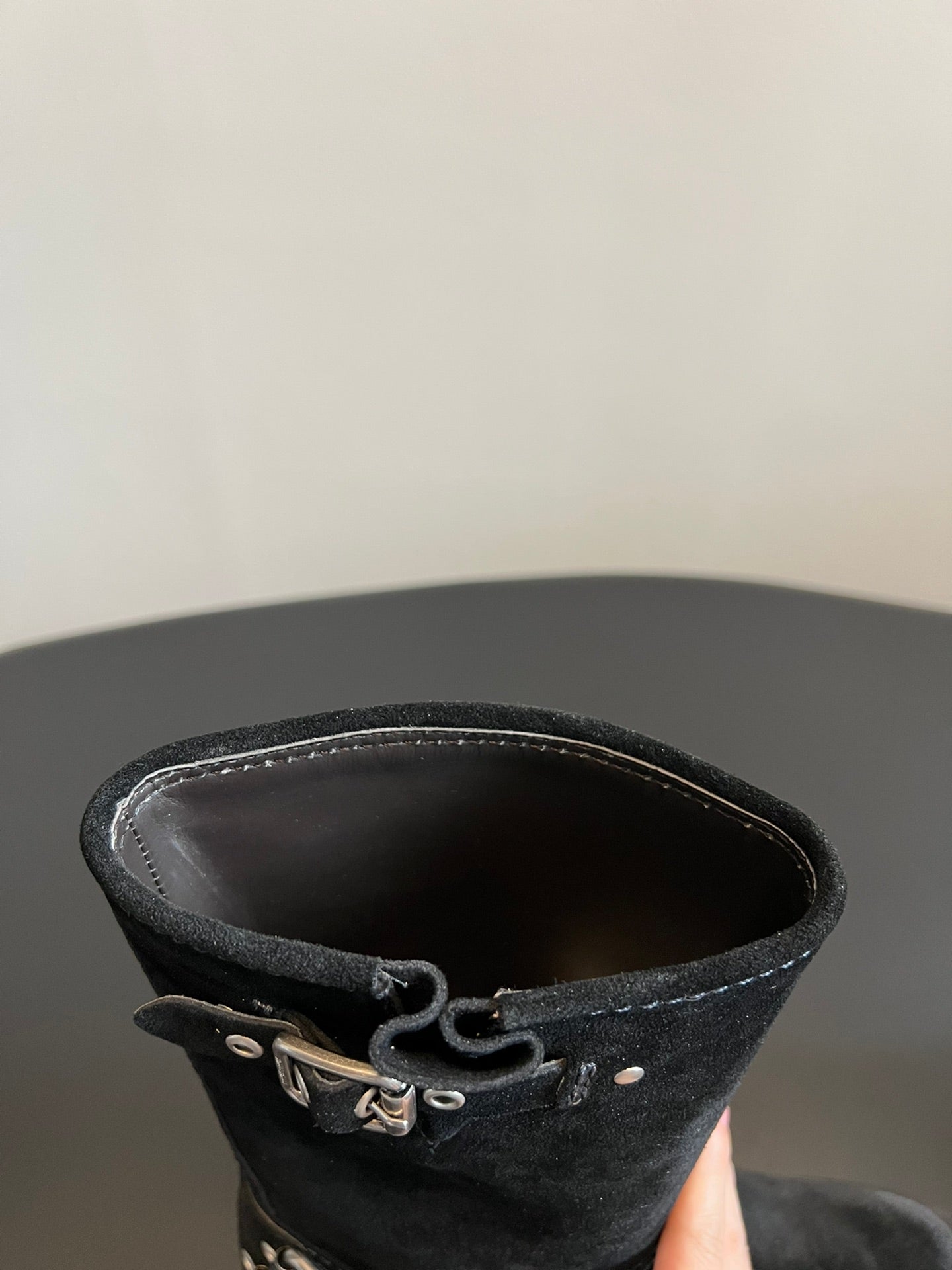 Miu 26s Mid-Calf Boots In Black Suede Silver Hardware