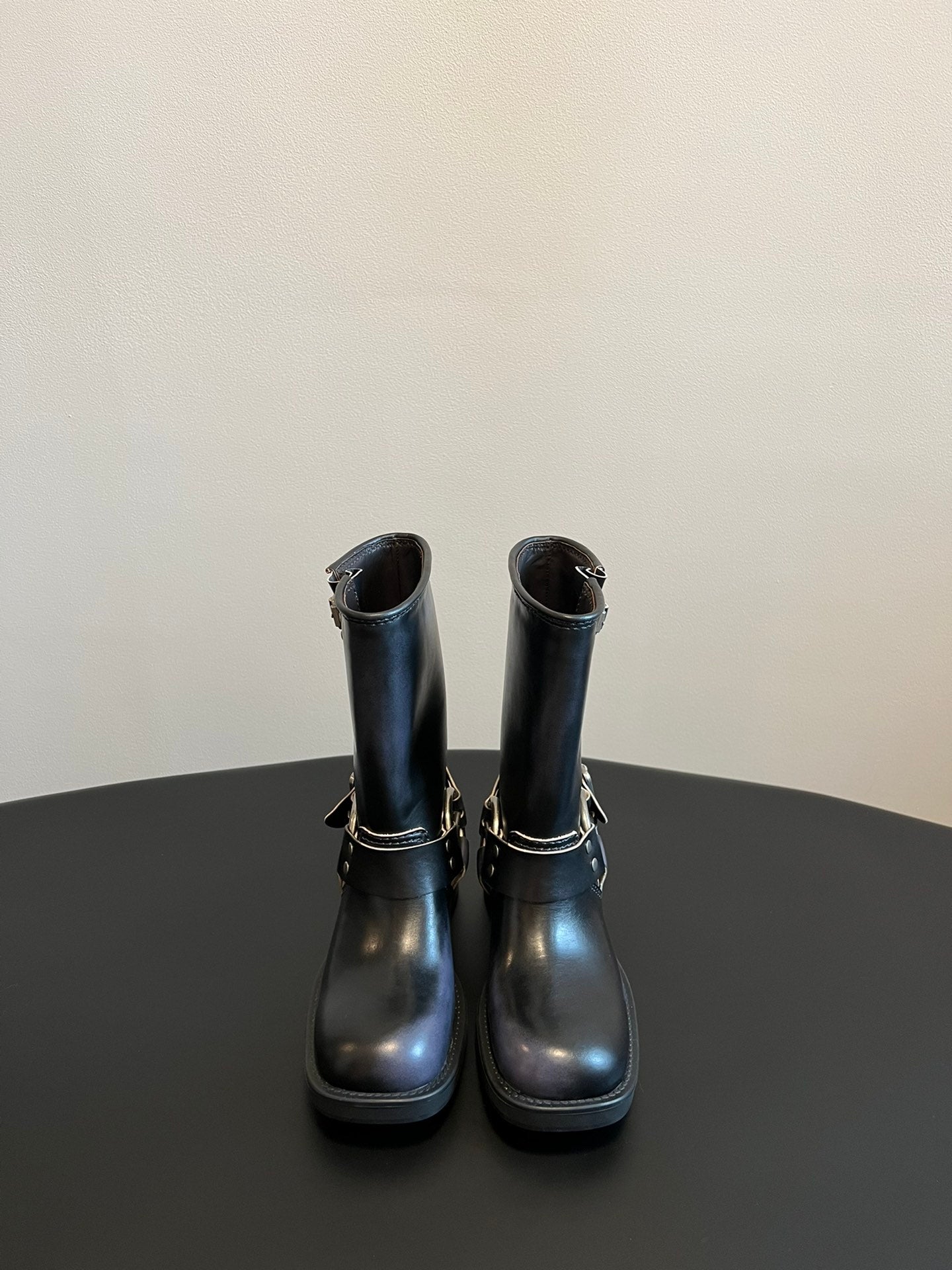 Miu 26s Mid-Calf Boots In Black Calfskin Silver Hardware