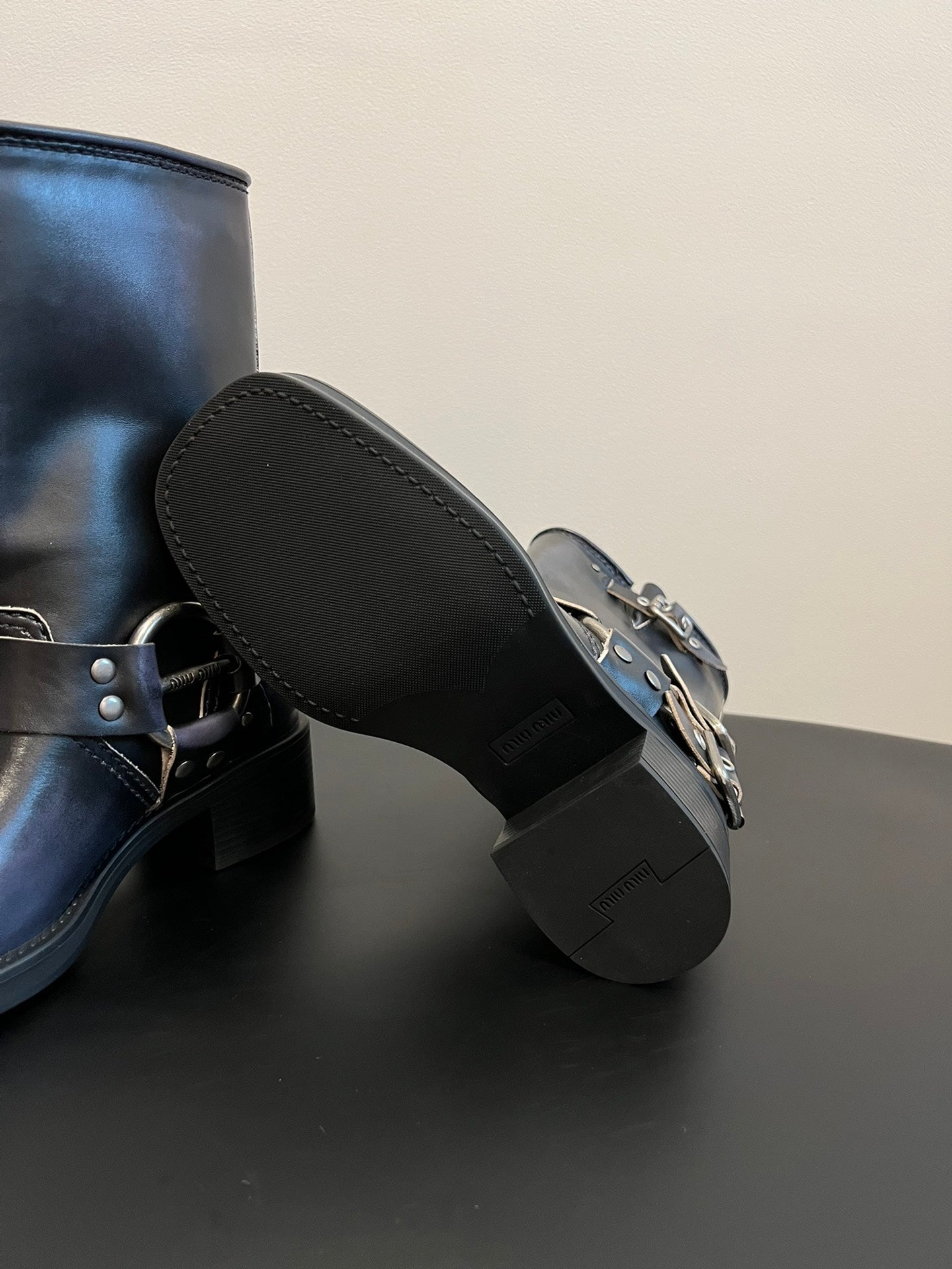 Miu 26s Mid-Calf Boots In Black Calfskin Silver Hardware
