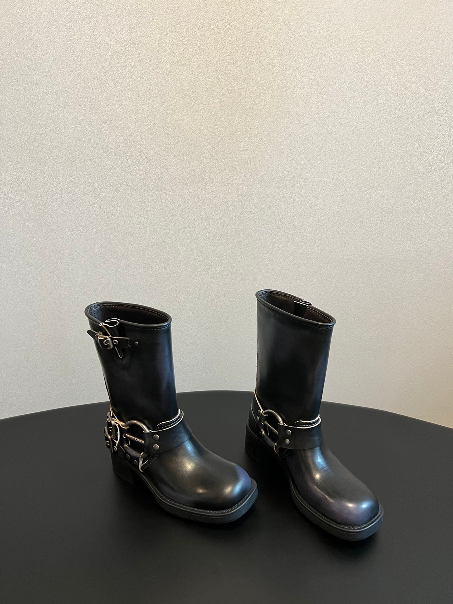 Miu 26s Mid-Calf Boots In Black Calfskin Silver Hardware
