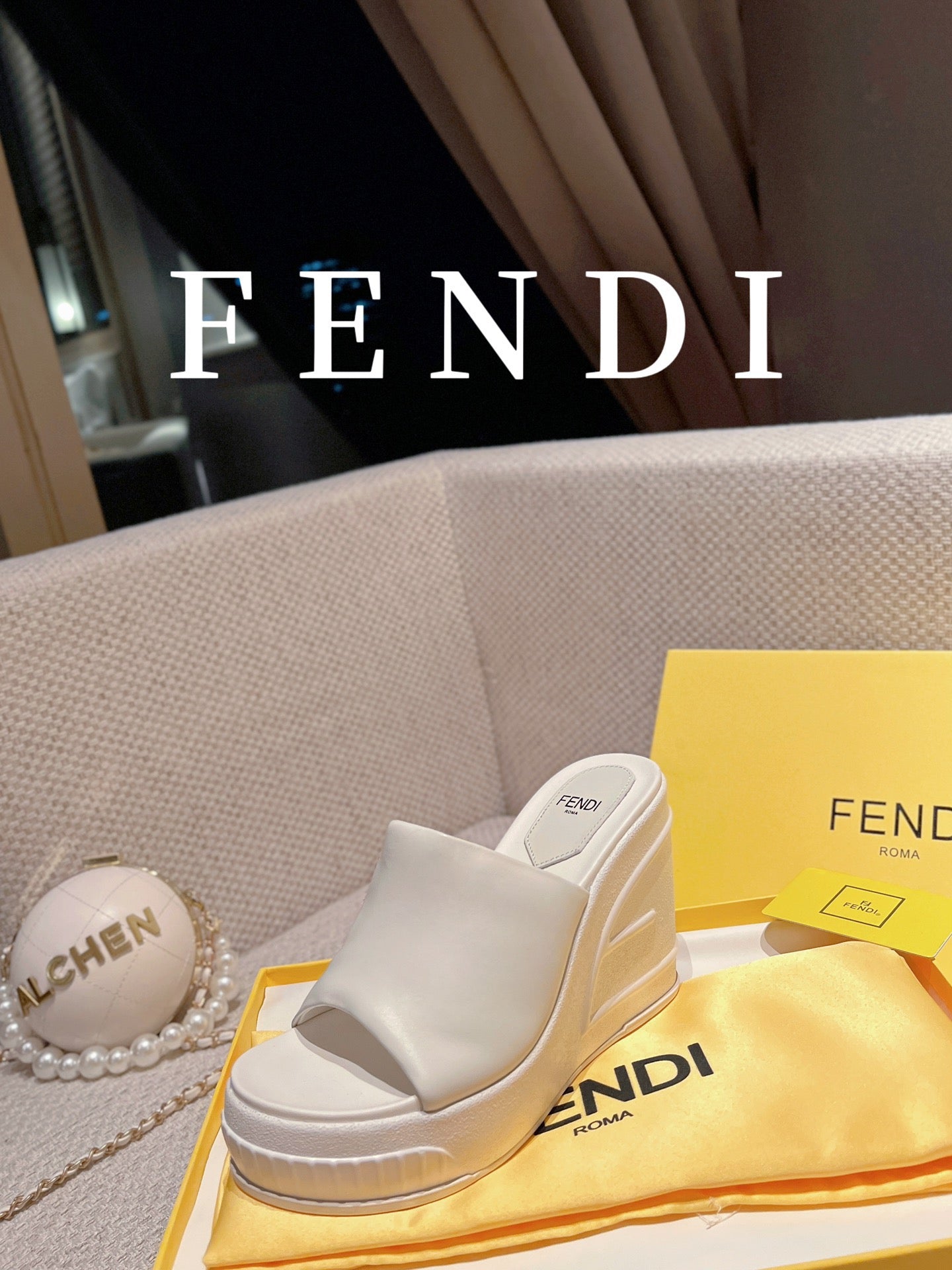 FENDI BAGUETTE WEDGE PLATFORM 85MM IN WHITE CALFSKIN
