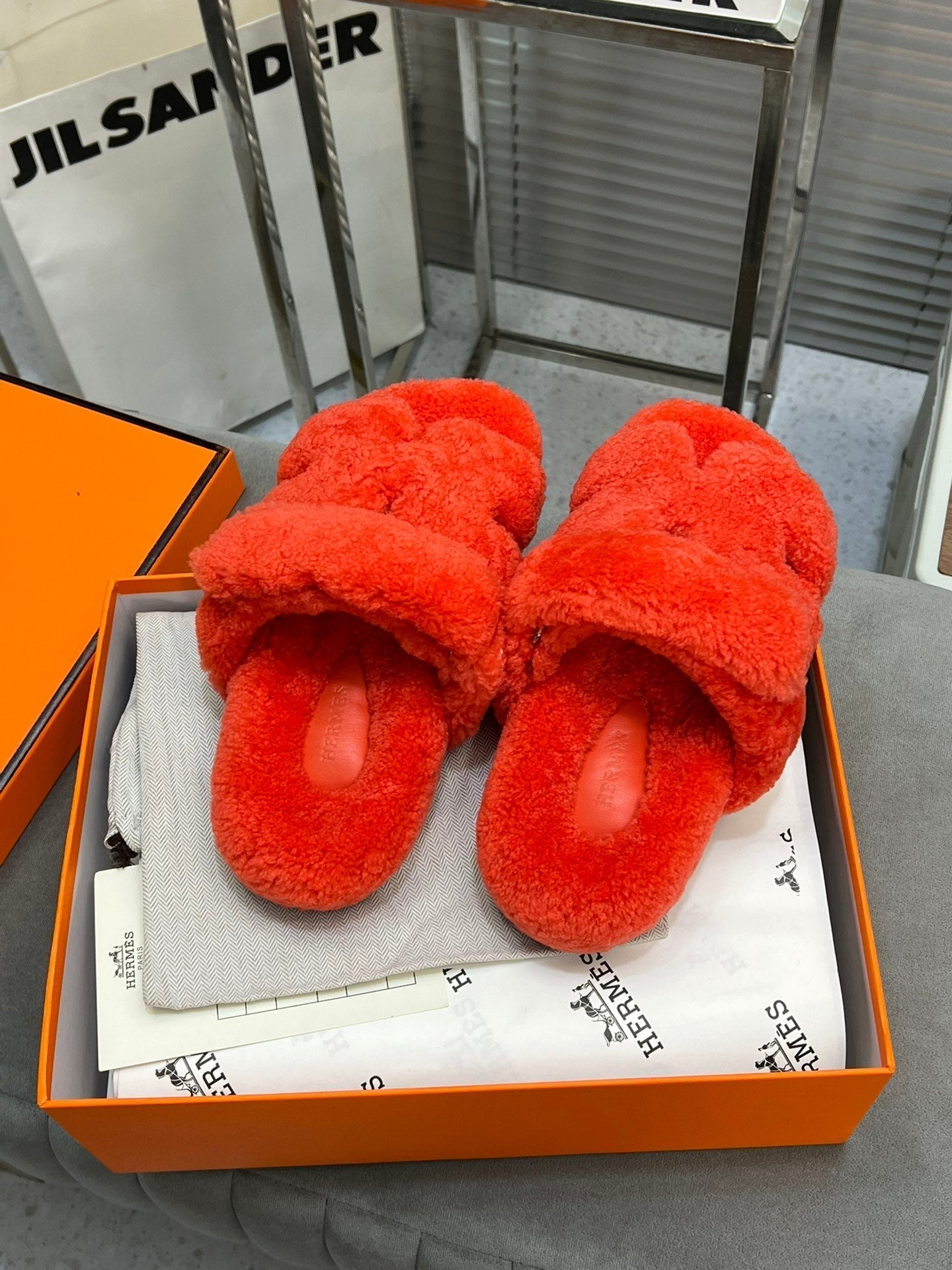 HM Chypre Sandal Red Orange Fleece Wool 953868