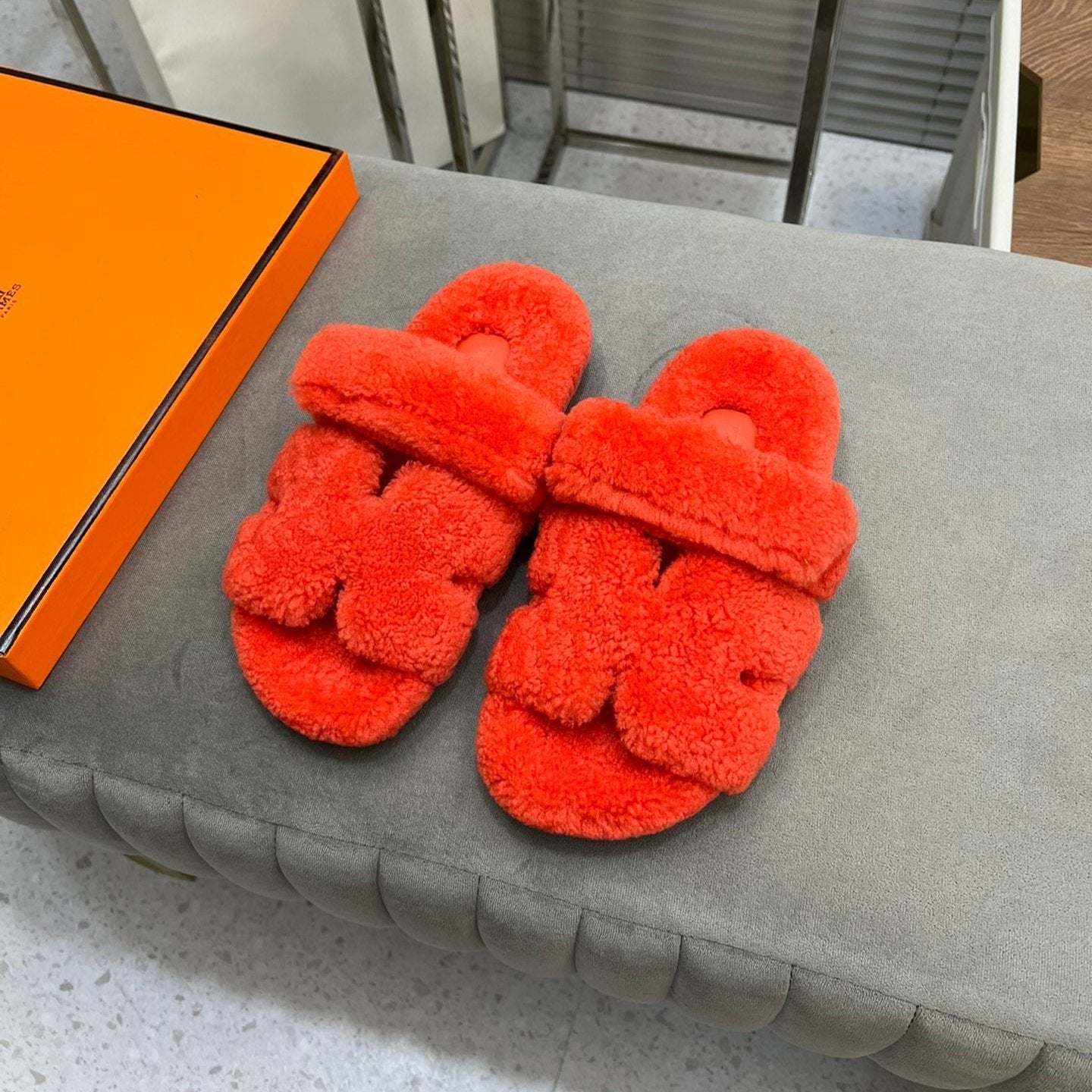 HM Chypre Sandal Red Orange Fleece Wool 953868