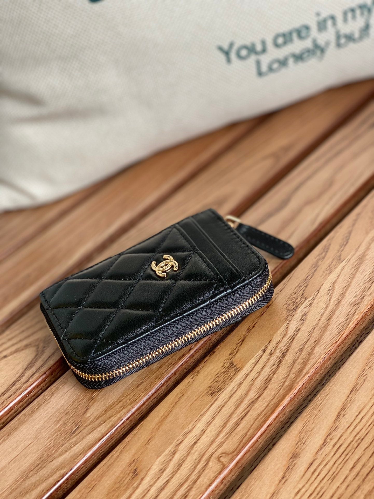CC 22A Zippy Coin Purse Black Sheepskin GHW 223920