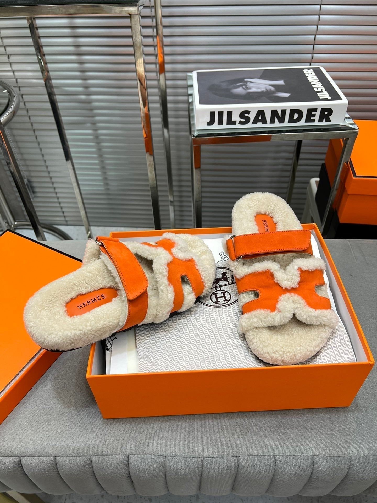 HM Chypre Sandal In Orange Suede And Fleece Lining 953827
