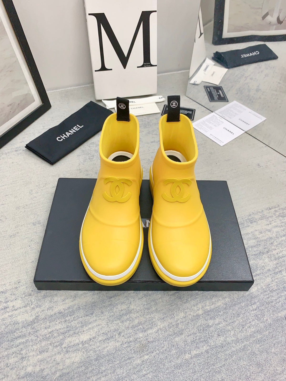 CC 26s Short Rain Boots 2cm Yellow White Caoutchouc Rubber 163773